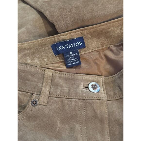 Ann Taylor Taupe Leather Straight Leg Pants Trousers Size 2 Tan Brown - Picture 5 of 7